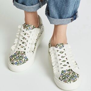 Tory Burch Tory Sport Floral Ruffle Leather Sneakers